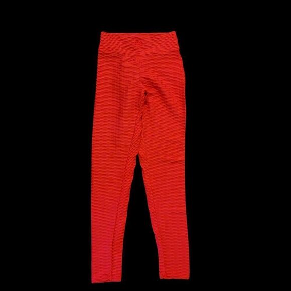 Red Honeycomb Ruched Butt Lifting Leggings - Picture 3 of 5